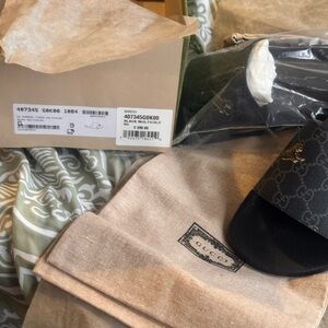 Gucci Black Monogram Slide Sandals